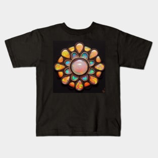 Fire Opal and Mother of Pearl - Flower Mandala Kids T-Shirt